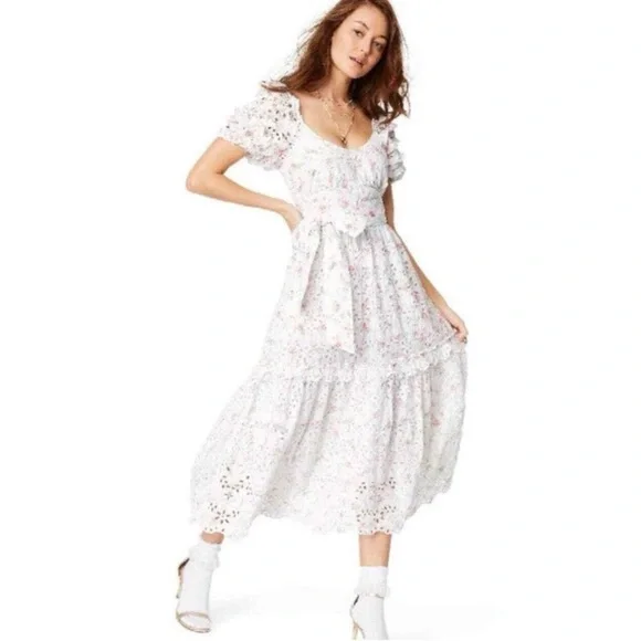 🎀 LoveShackFancy Clementine Floral Eyelet Ruffle Tiered Midi Dress 16 XL - Picture 2 of 16